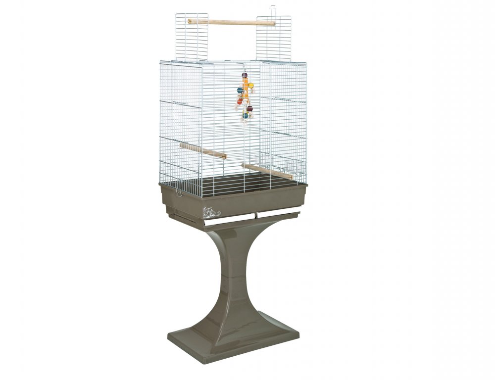 Cage gd oiseau Soraya+pied chrome-brun 66x45x81cm