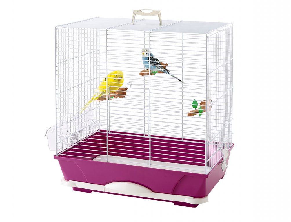 Cage petit oiseauPrimo 40 blanc-fuchsia 46x32x48cm